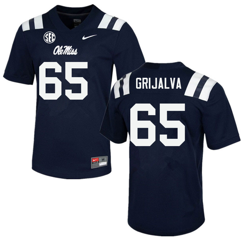 Men #65 Alec Grijalva Ole Miss Rebels College Football Jerseys Sale-Navy